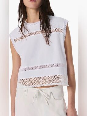 rag & bone White Crochet Inset Sleeveless Tank